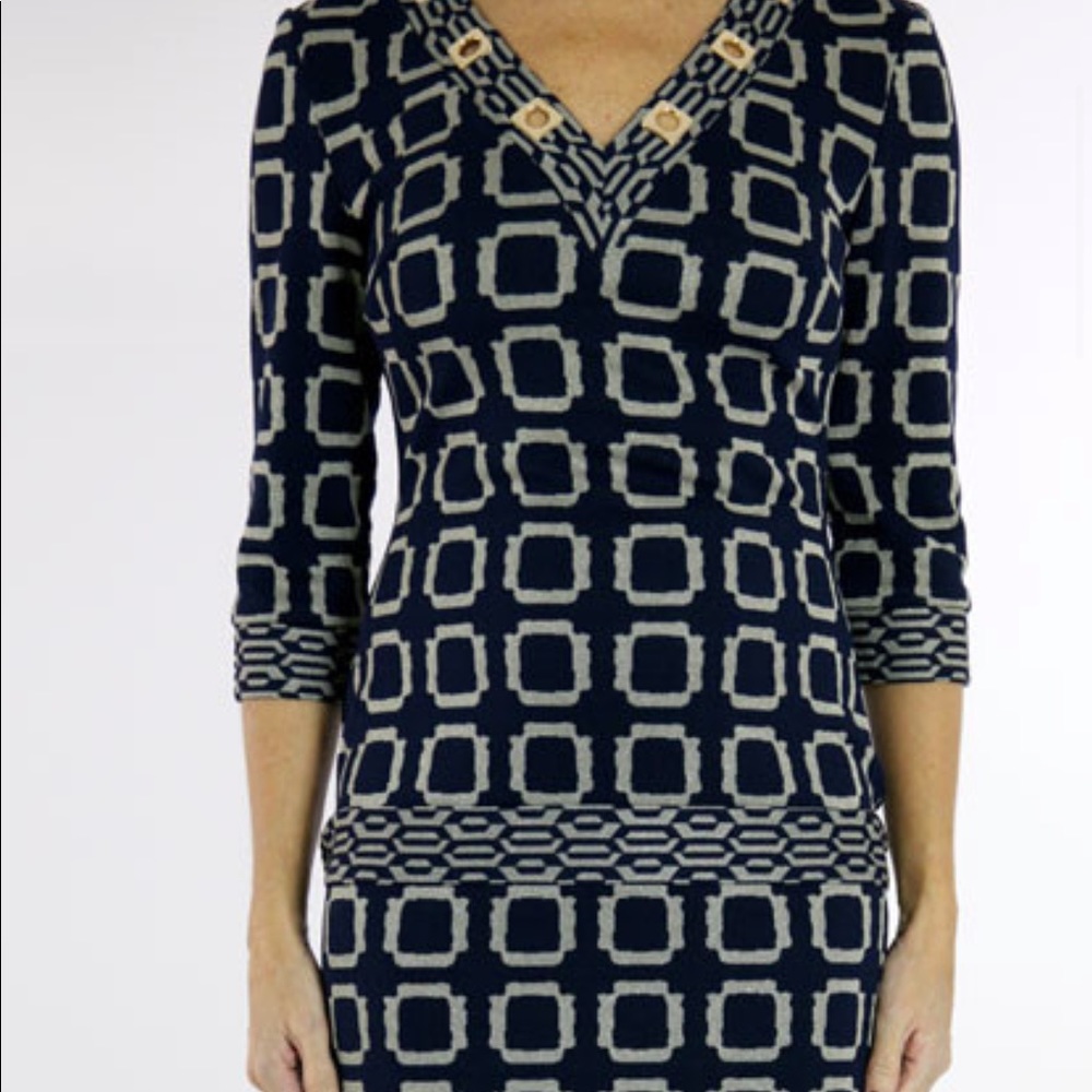 Joseph Ribkoff navy blue/gold dress